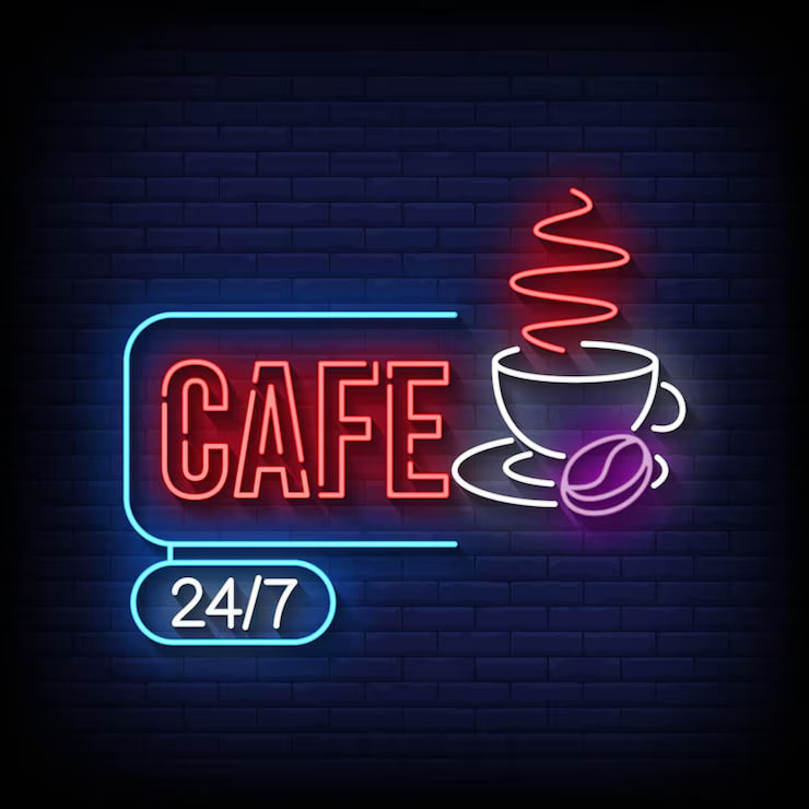 Kafe uchun neon uslubidagi peshlavha